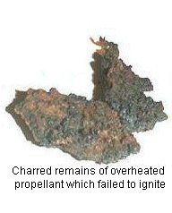 charred unburned dextrose propellant